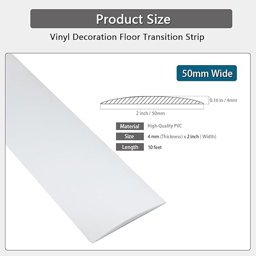 Floor Transition Strip 2" Self Adhesive Flat Vinyl Flooring Transitions Strip with Strong Backing (5cm, 10FT, White)