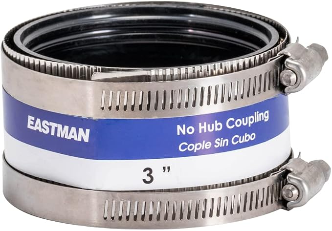 Eastman 3 Inch No-Hub Coupling with Stainless Steel Clamps, 43405