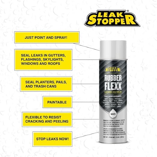 Leak Stopper Rubber Flexx – 15oz Waterproof Repair & Sealant Spray - Point & Spray to Seal Cracks, Holes, Leaks, Corrosion & More | White – 3 cans