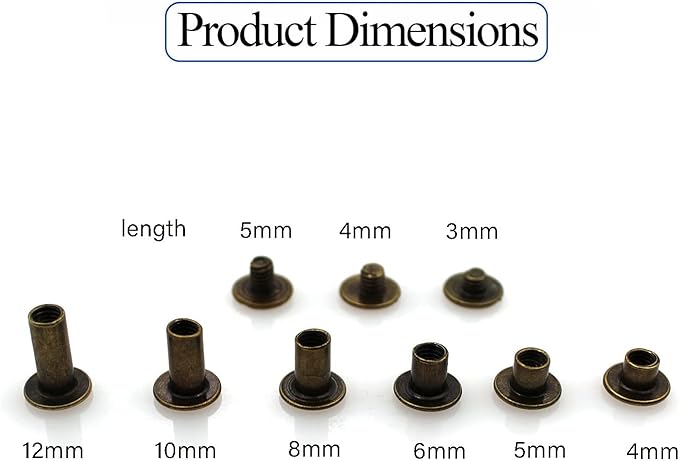 Bronze Chicago Screws Leather Kit, 90 Sets, 6 Sizes (M5 X 4-12) | Screw Rivets, DIY Leather Craft, Bookbinding, Assorted Kit