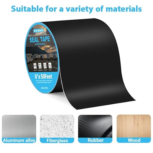6" x 50Ft 1-Pack Black RV Sealant Tape,Waterproof Commercial Roof Tape for Walls, Appliances, Vehicle Repairs, and Weatherproof