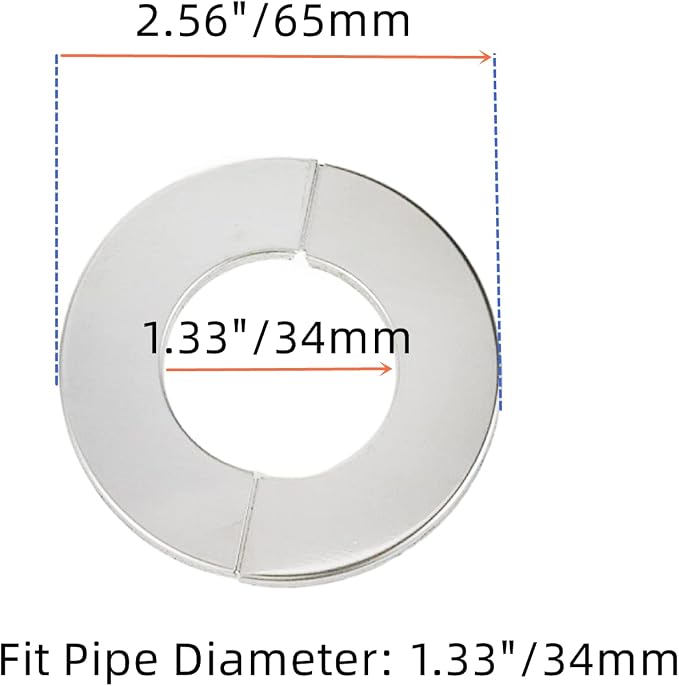 Wall Split Flange, Stainless Steel Round Escutcheon Plate for 1.33"/34mm Diameter Pipe, Pack of 4