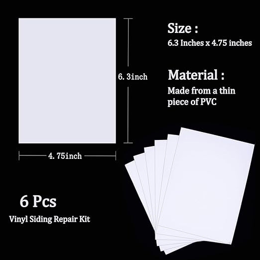 Vinyl Siding Repair Kit 6Pcs 6.3X4.75Inch Self-Adhesive Vinyl Siding Patch PVC Vinyl Tape Cover Any Cracks Holes Blemishes on Vinyl Siding Fence Tools Home Skirting