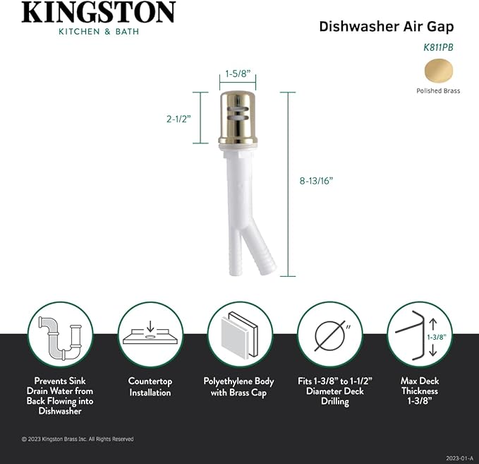 Kingston Brass K811PB Trimscape Air Gap for Dish Washer, Polished Brass