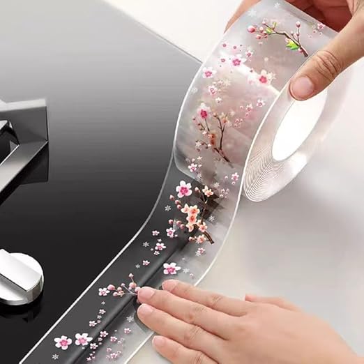 Caulk Tape PVC Self Adhesive Peach Blossom-Caulking Sealant Tape Strip for Kitchen Countertops, Bathroom Tiles, Wall Joints and Toilet Gaps (Print Designs, 1.65Inch x 16.4Ft)