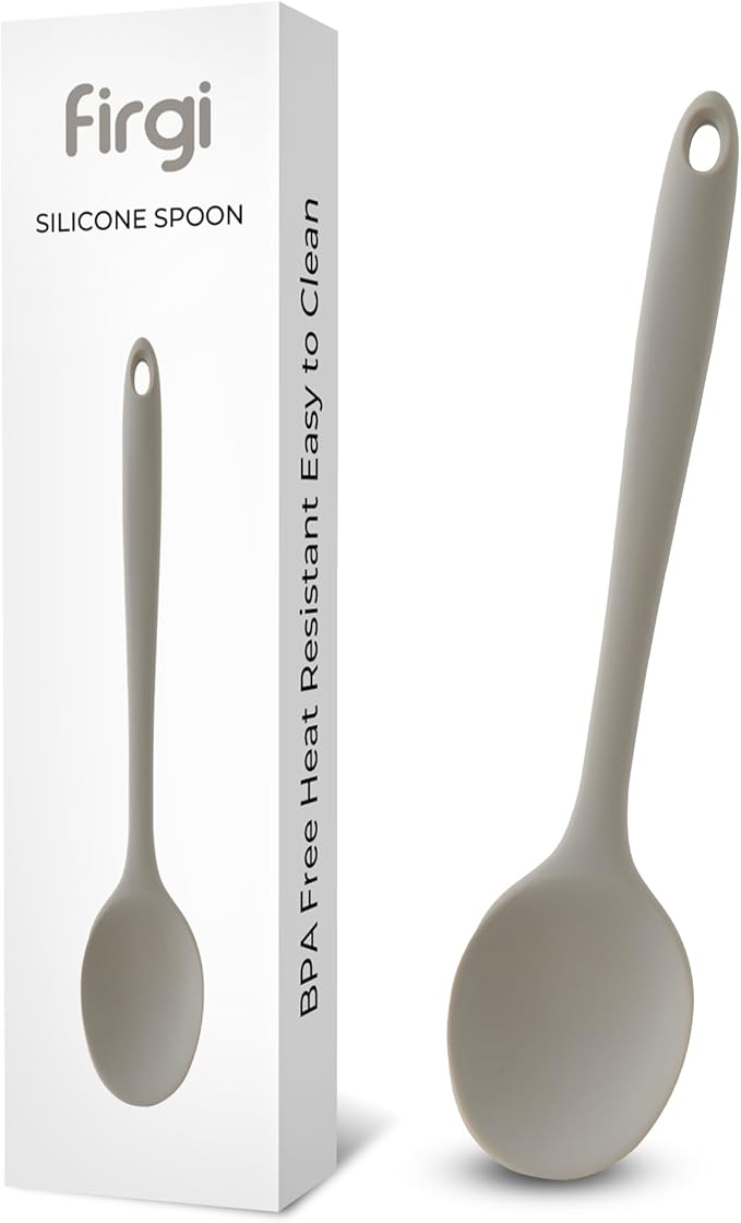 Multi Platinum Silicone Cooking Spoon for Baking, Scraping & Mixing, 100% Food Grade Colorful Silicone Kitchen & Serving Utensils, Heat Resistant, Non-Stick Cookware - 11.4 inch Warm Gray