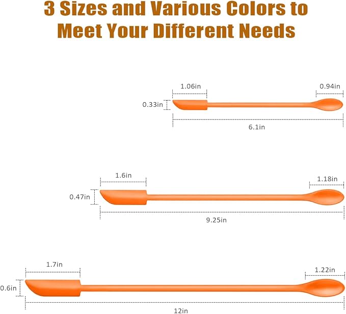 Silicone Spatula Set (6Pcs) - Mini Scraper Tool for Beauty & Food （Reach Every Last Drop - Multi-Size Spatulas for Makeup Jars, Lotion Bottles & Kitchen Containers） (Orange)