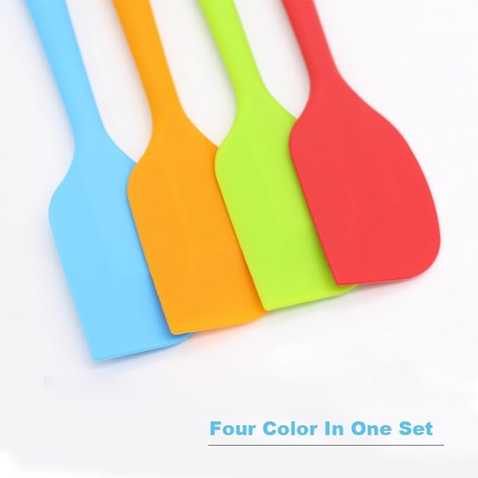 4‑Piece Silicone Spatulas Set Heat Resistant 600°F Seamless Steel‑Core Rubber Spatulas for Nonstick Cookware ALLWIN HOUSEWARE Uniform Length Kitchen Spatulas for Cooking & Baking, Small, Multi-colored
