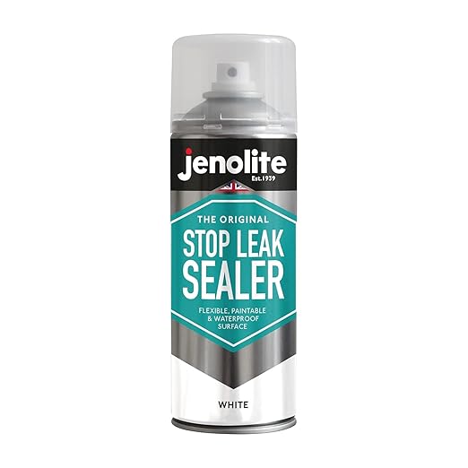 JENOLITE Stop Leak Sealer Spray White 400ml. Waterproof Sealant for Gutters and Flat Roofs. Leak Sealer for Pipe Leaks & Surface Crack, Indoor & Outdoor Repair Spray. Made in Britain
