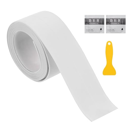 uxcell Caulk Tape Waterproof, 0.83 Inch x 3.28 ft Self-Adhesive Sealant Sealing Strip Caulking Sealant Tape PVC with Tool for Kitchen Sink Toilet Bathroom Bathtub Floor, White