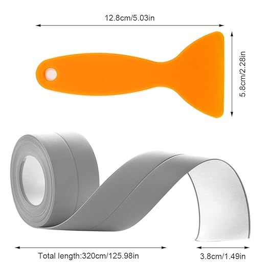 2 Pack Tape Caulk Strip PVC Self Adhesive, Waterproof Caulking Sealing Tape, Shower Floor Wall Edge Protector, Caulking Sealing Tape for Kitchen, Sink (Gray), White