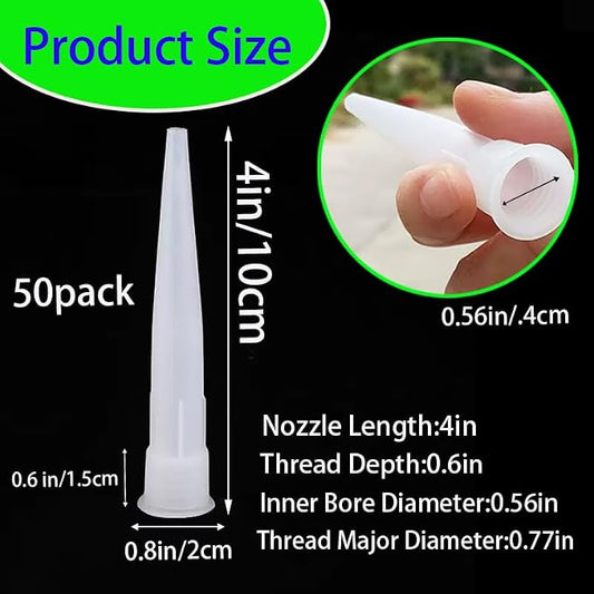 50pcs Plastic Caulk Nozzles,Caulking Gun extender Caulk Nozzle Tip Tool for Sausage Caulking Gun, Caulk Nozzles Applicator, Easy To Use（White）