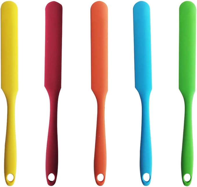 5-Pack 9.69 Inch Silicone Spatula Set, Heat Resistant Jar Scrapers with Long Handles, Non-Stick Butter Spreaders for Cake Frosting, Jam, Kitchen, Bakery, Mixing Bowl, Dishwasher Safe