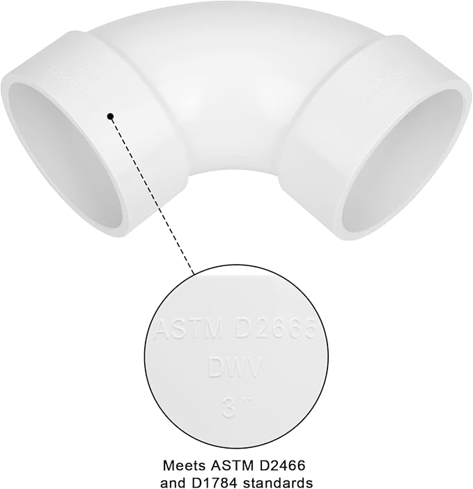 3" PVC DWV Sanitary 90-Degree Elbow (Socket x Socket) White SCH40 3" PVC DWV 90° Elbow Pipe Fittings Connectors for Drain, Waste, Vent