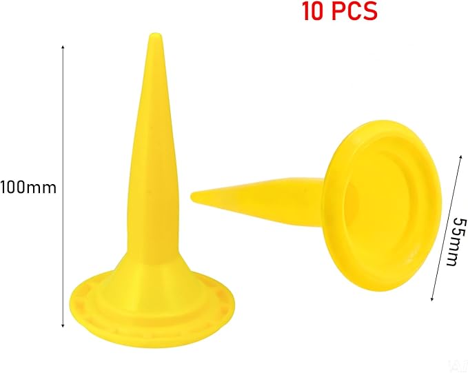 10 Pieces Caulking Nozzle Cones Nozzles for Sausage Caulking Gun, Reusable Caulk Nozzle Applicator, Durable Epoxy Piston Caulk Cap Replacement,(Yellow)