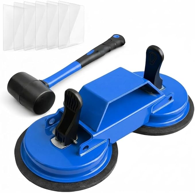 Floor Gap Fixer Tool with Dual Silicone Suction Cups & Rubber Hammer – 45° Angled Striking Surface, Includes Adhesive Pads – for Laminate, Vinyl Plank, SPC & Engineered Hardwood Floors