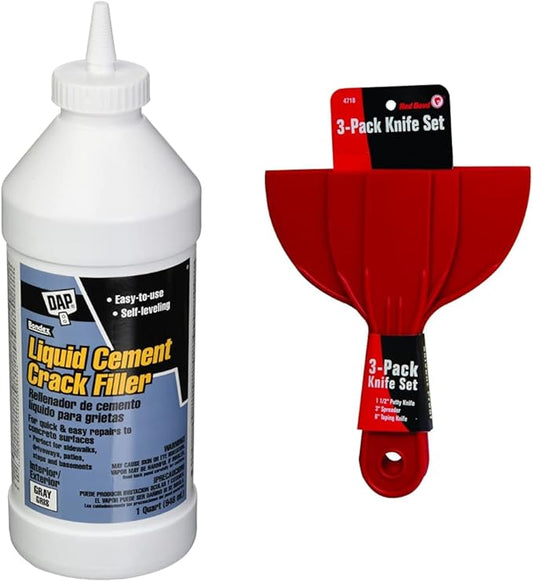 DAP 37584 Liquid Cement Crack Filler, 1 Quart, Gray & Red Devil 4718 3-Piece Plastic Knife Set, 1-Pack