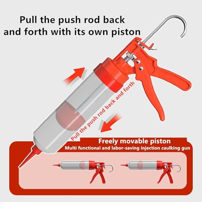 Professional Caulking Gun, Red and White, Manual Pressure Grouting Tool, 14.96x2.36 Inch, Labor Saving Design，Suitable for grouting various materials
