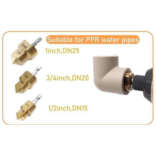 3Pack PPR Lifting Stepped Drill Bit Reamer Drill for Water Pipe Tube Repair Drill Connection Tool for 1/2" 3/4" 1inch Pipes 1/4 Hex Shank Quick Change