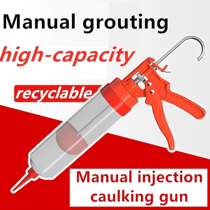 Professional Caulking Gun, Red and White, Manual Pressure Grouting Tool, 14.96x2.36 Inch, Labor Saving Design，Suitable for grouting various materials
