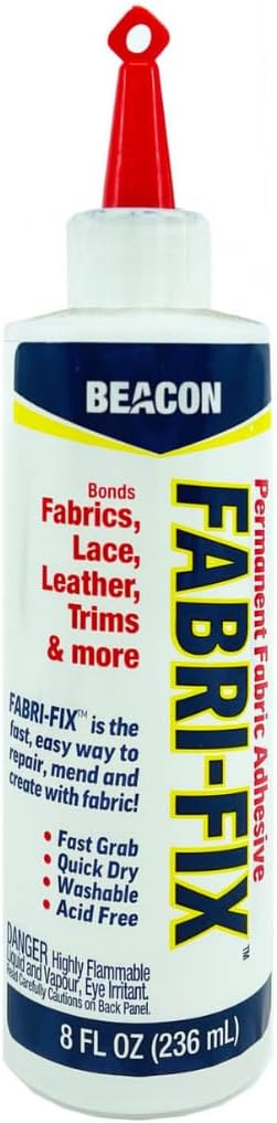 BEACON Fabri-Fix Bonding Solution - Fast Grab & Quick Dry for Fabric, Leather & More - No Heat, No Mess & Burn-Free, 8-Ounce, 12-Pack
