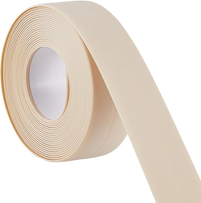 CRASPIRE 2 Rolls 10.5 Feet Bathtub Sealing Strip Waterproof Sealant Tape Beige PVC Stain Proof Self Adhesive Bathroom Toilet Edge Protector Caulking Replacements Strips for Kitchen Bath Floor Caulk