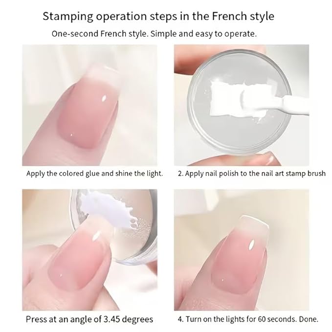 French Nail Stamper Kit, Double-End Clear Silicone Nail Stamper with Scraper, Long & Short Nail Stamps, 2 in 1 French Tip Nail Art Tool for Manicure DIY