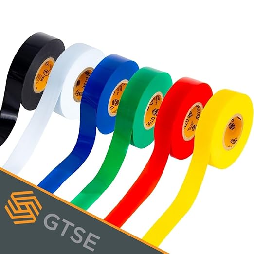 GTSE Mixed Colors Electrical Tape, 6 Pack – Waterproof, Industrial Grade Vinyl, 3/4 in x 66ft– Strong Self-Adhesive PVC Electric Tape for Wire Insulation, 7 Mil, 600V – UL/CSA Listed