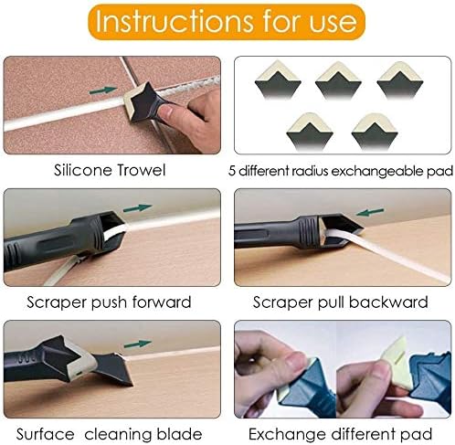 Generic 3 in 1 Silicone Caulking Tool | Caulk Removal Tool | Grout Removal Tool | Caulk Removal Tool for KitchenBathroom, Windows and Sink Joints (Stainless Steel Head)