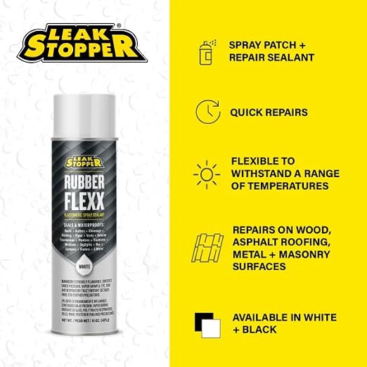 Leak Stopper Rubber Flexx – 15oz Waterproof Repair & Sealant Spray - Point & Spray to Seal Cracks, Holes, Leaks, Corrosion & More | White – 2 cans