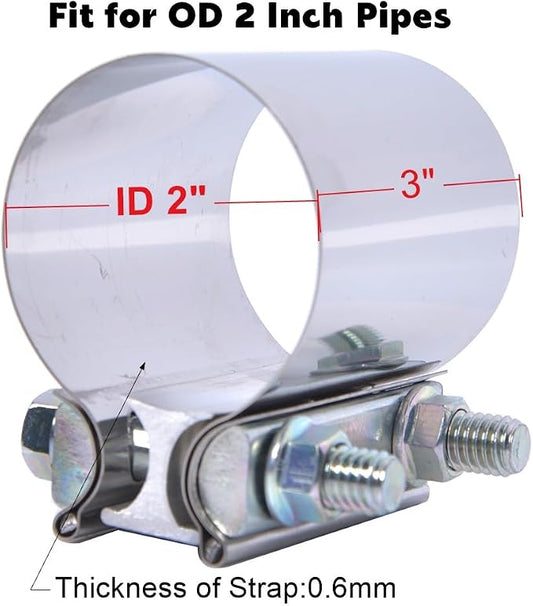 ID 2 Inch Exhaust Clamp, Stainless Steel 2" Lap Joint Band Clamp Sleeve Coupler Fit For OD 2" Pipes