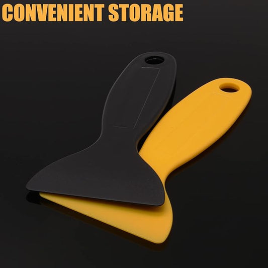 12pcs Plastic Spatula Scraper, Plastic Putty Scraper Air Bubble Remover, Paint Spatula Scraper Cleaner, Resin Print Scraper Sticker Installation Tool for Decal, Grout Removal (Black, Yellow)