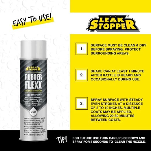 Leak Stopper Rubber Flexx – 15oz Waterproof Repair & Sealant Spray - Point & Spray to Seal Cracks, Holes, Leaks, Corrosion & More | White – 2 cans