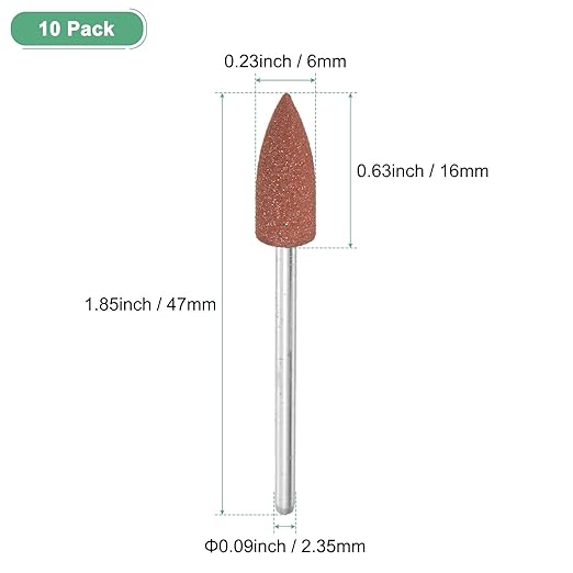 M METERXITY 10-Pack Polishing Bit Buffing Wheel, 0.23 Inch(6mm) Dia Silicone Pointed Polishing Kit Sanding Bits for Jewelry/Bone Products/Jade Carvings, Rotary Tool 400 Grits [Brown]