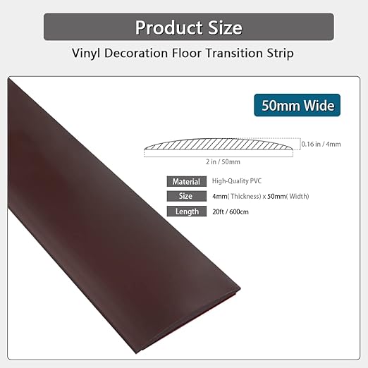 Floor Transition Strip 2" Self Adhesive Flat Vinyl Flooring Transitions Strip with Strong Backing (5cm, 20FT, Coffee)