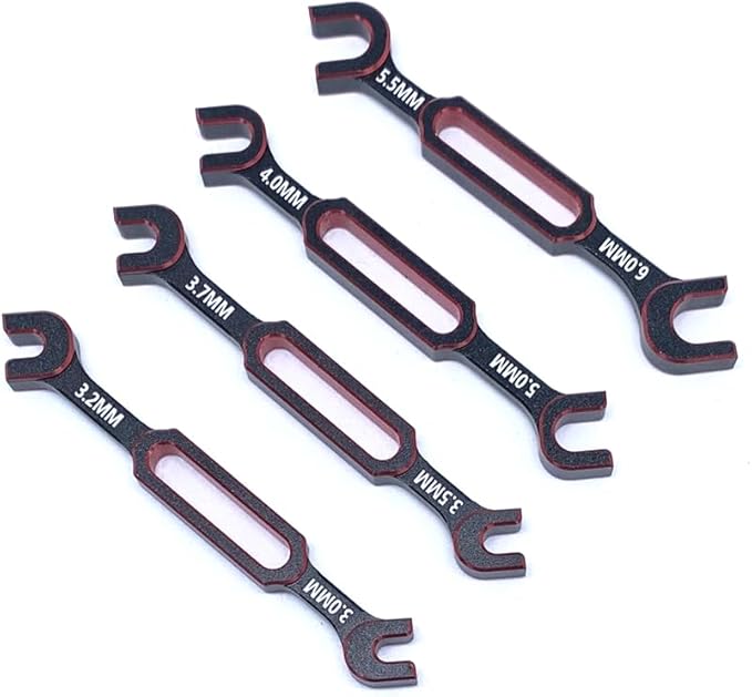 KingVal 4PCS Wrench 3.0/3.2/3.5/3.7/4.0/5.0/5.5/6.0mm Turnbuckle Nut Ball Joint Remover RC Universal Repair Tool Compatible with RC Car Boat RC Drone (Red)