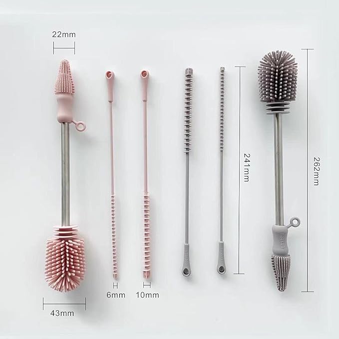 Haakaa Silicone Cleaning Brush Kit – Household Cleaning Brushes for Bottles and Crevices – Food-Grade Silicone: Dishwasher Safe (Brush-Grey)