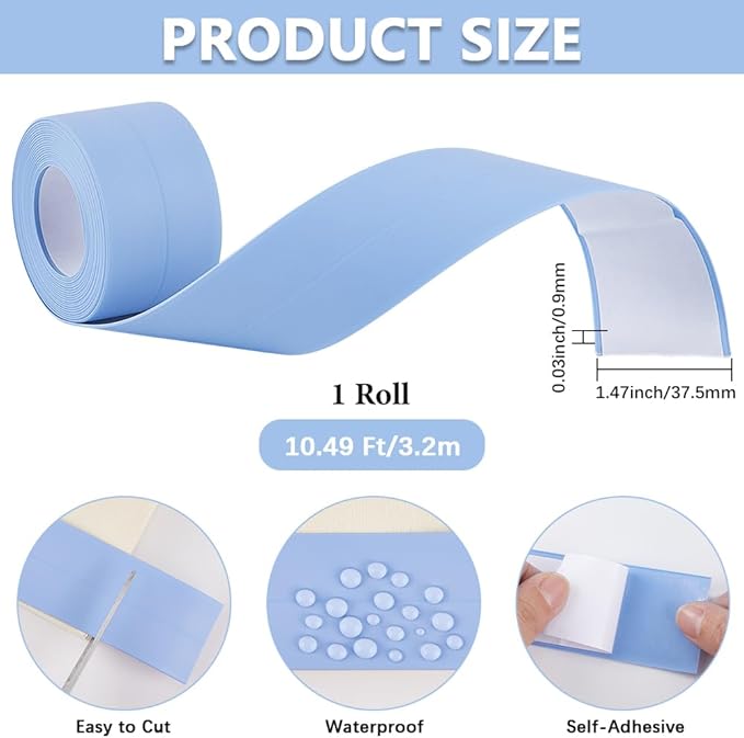 CRASPIRE 10.5Ft x 1.5in Caulk Tape Sealant Tape Self Adhesive Waterproof Sealing Corner Caulking Strip Blue for Wall Floor Kitchen Bathroom Corner Protector Decorative Edge Bathtub Shower Sink