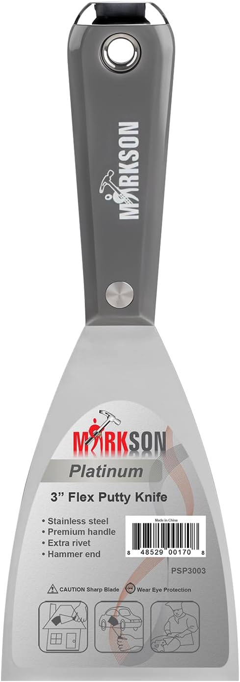 MARKSON Putty Knife 3", Scraper Tool Stainless Steel Blade, Paint Scraper with Nylon Handle Hammer End