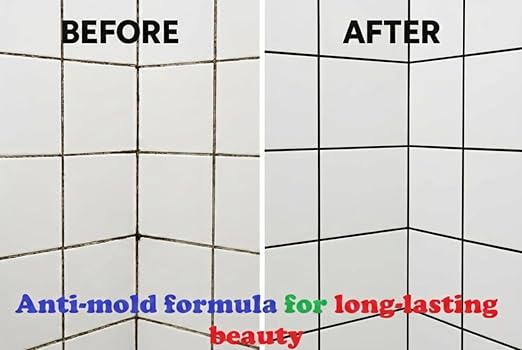 Waterproof Wall Tile Grout Black Cartridge Ready Mixed 16oz / 450g Fast Drying Wall Grout Repair Kit Black, Grout Reviver for Shower, Bathroom, Kitchen, Quick Drying Tile Gap Filler
