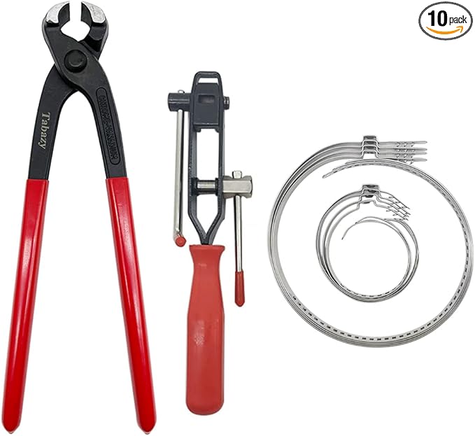 CV Joint Banding Tool with Cutter, Ear Clamp Pliers with 8pcs Single Ear CV Boot Clamps Tool Kit, Ear Boot Tie Pliers, Car Band Tool Kit, Hose Axle Plier CV Clamp Tool for Auto ATV UTV