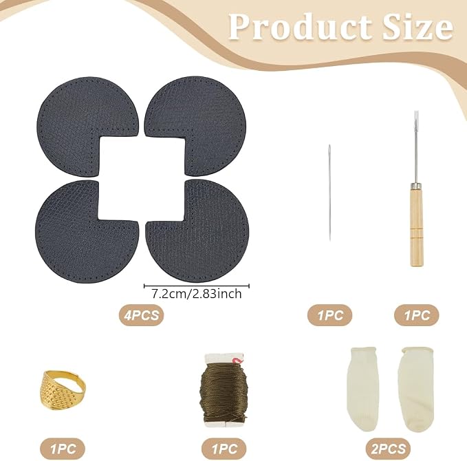 WEBEEDY DIY Bag Corner Repair Set Bag Corner Fix Protector DIY Complete Leather Craft Sewing Kit with Bags Corner Patch,Cone,Needle,Thread and Finger Cots for Beginners and Professionals (Grey)