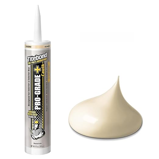 Titebond Pro-Grade Plus Siliconized Acrylic Caulk, Almond – Multi-Purpose Interior/Exterior Sealant for Wood, Metal, Glass, Tile, Fast-Drying – 8411. Cartridge 10.1 Oz. (Pack of 6)