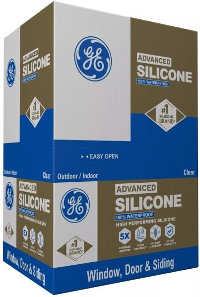 GE Advanced Silicone Caulk for Window & Door, Clear, 10 fl oz Cartridge, 12 Pack - 100% Waterproof Silicone Sealant, 5X Stronger Adhesion, Shrink & Crack Proof