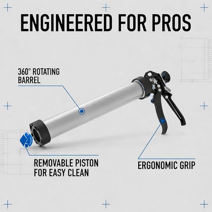 Heavy Duty Caulking Gun | 12:1 Manual Caulk Gun | 20oz Sausage Foil Pack Cartridges 600ml | No Drip Dripless Professional Calking for Painters, DIYers, Automotive, Contractors