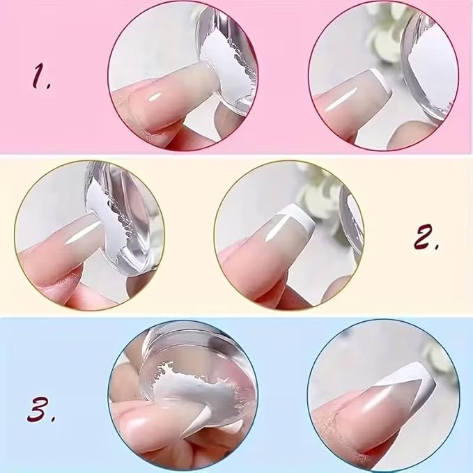 4Pcs French Tip Nail Stamp Set, Nail Stamper & Scraper, Clear Silicone French Tip Nail Art Stamper Kit with Scraper for Salon & DIY Manicure, Nail Stamping Tool for Nail Art Transfer