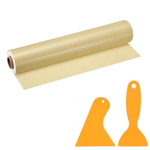 PATIKIL Wood Grain Repair Tape, 12" x 33' Self Adhesive Realistic Wood Tape with Scraper Durable Repair Patch for Furniture Floor Window Door Table DIY Home Decor, Yellow Fir