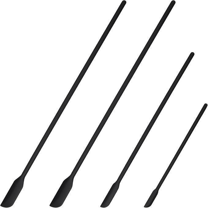 4pcs Mini Silicone Spatula Set, 3 Size Makeup Spatula Small Rubber Spatula for Thin Jar Skinny Openings Bottles, Tiny Scraper for Kitchen and Cosmetic, Multipurpose Scraping Mixing Tools (Black)