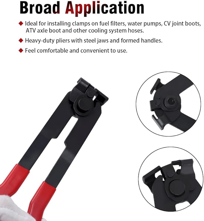 12 PCS For Auto/ATV CV Joint Axle Boot Clamp Pliers Tool with CV Boot Clamps Kit, 10 Crimp Bands-Ear Type Extension For Most Cars