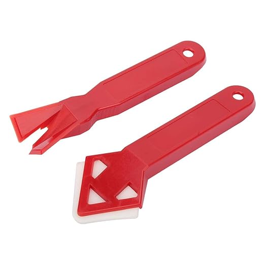 Caulking Tool, 2PCS Caulk Tools Kit Silicone Sealant Remover Shovel Glass Cement Caulking Scraper Red for Any Edge Angle Joint